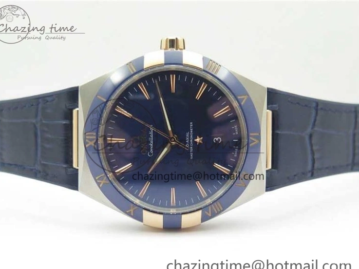 0409 Chic Constellation 131.33.41.21.03.001 SS RG TW Best Edition Blue Dial On Gummy Strap A 7872
